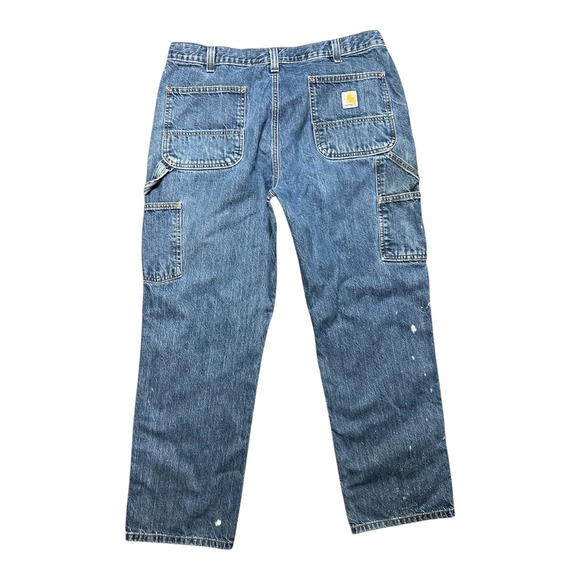 Carhartt Double Knee Loose Fit Carpenter Jeans Blue Denim Paint Splatter 36x30 - Picture 2 of 7